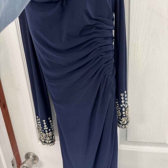 Ieena for Mac Duggal Midnight Blue Embellished Long Sleeve Dress - Picture 5 of 6